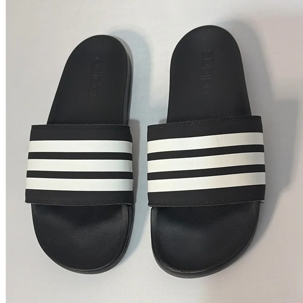 Adidas Adilette Shower Slides Black White 3-Stripes Sandals Mens 8 Women 9